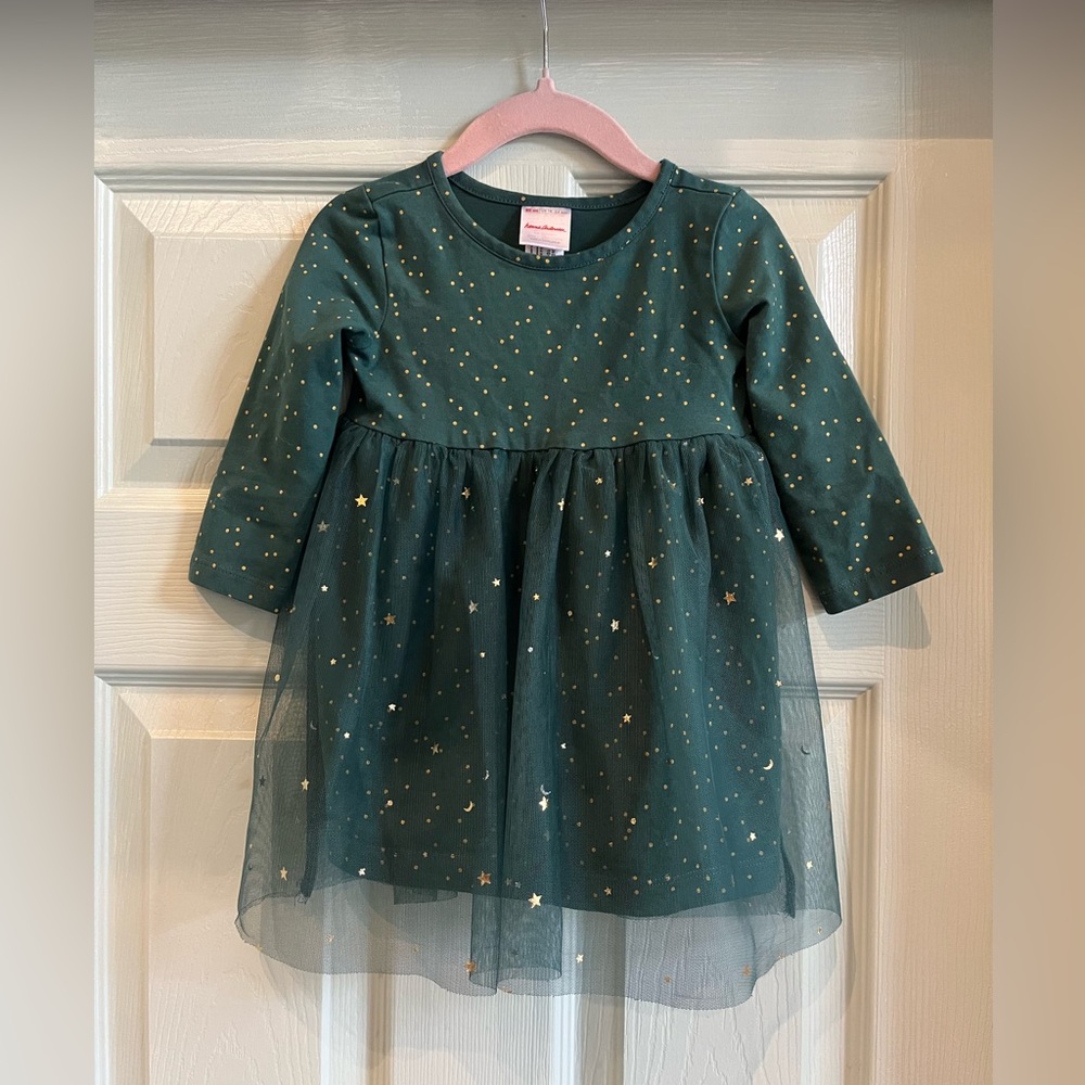 Hanna Andersson 18-24m hunter green cotton and tulle dress